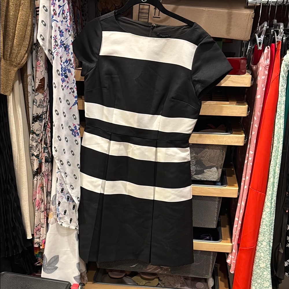 Elegant Black and White Striped Dress